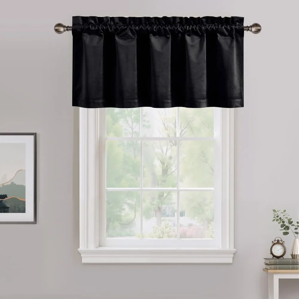 W52 x L18, 1 Panel, Black Velvet Valance Curtain for Windows